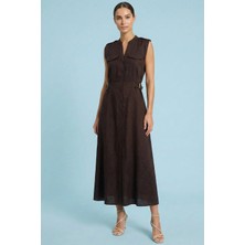 Guitar Midi Kahverengi Keten Elbise