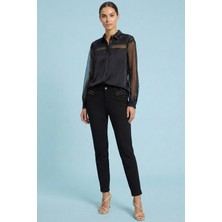 Guitar Dökümlü Siyah Saten Gömlek