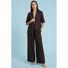 Guitar Oversize Kahverengi Keten Pantolon
