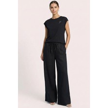 Guitar Oversize Siyah Keten Pantolon