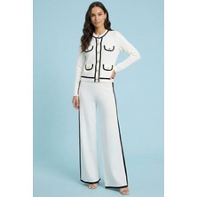 Guitar Yüksek Bel Beyaz Triko Pantolon