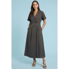 Guitar Midi Antrasit Poplin Elbise