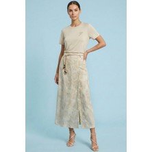 Guitar Düz Kesim Bej Penye T-Shirt