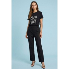 Guitar Düz Kesim Baskılı Siyah Penye T-Shirt