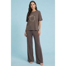 Guitar Oversize Vizon Örme T-Shirt