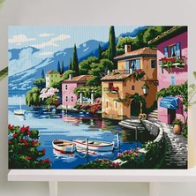Royal Rain Store Hobi Sanat Sayılarla Boyama Tuval Seti Fırça Boya Dahil (Çıtalı) 40X50 cm - Deniz Evler