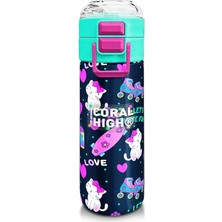 Royal Rain Store High Çelik Matara Termos/suluk 31983-500ML, Kız Çocuk, Lacivert Pembe Kedili Paten Desenli