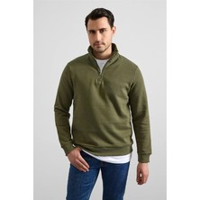 Süvari Haki Regular Düz Yarım Balıkçı Yaka Sweatshirt