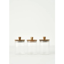 Beatrice Ahşap Kapaklı 3'lü Kavanoz Seti Naturel (580 Cc)