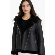 DeFacto Regular Fit Suni Kürk Astarlı Fermuarlı Suni Deri Ceket Mont F1822AX25WN