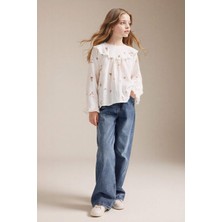 DeFacto Straight Wide Çiçek Baskılı Jean Pantolon Kız Çocuk G7740A826SP
