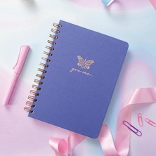 Royal Rain Store A5 Spiralli Sert Kapak Keten Kareli Tarihsiz Not Defteri Lila