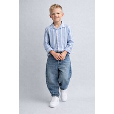 Kr Kids Butik Erkek Çocuk Mavi Pantolon Çizgili Gömlek – Uzun Kollu Pamuklu Şık Günlük Gömlek