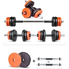 Royal Rain Store 12 kg Multifonksiyonel Turuncu Siyah Halter Seti ve Dambıl Seti