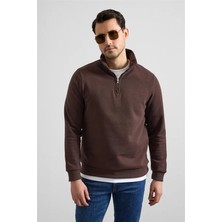 Süvari Koyu Kahve Regular Düz Yarım Balıkçı Yaka Sweatshirt