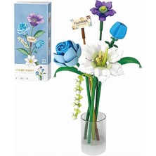 Royal Rain Store Çiçek Buketi Yapı Blokları Seti, Mini Bitki Tuğlaları Botanik Koleksiyonu Yapım Oyuncağı, Ev Dekorasyonu Için Yaratıcı Yapay Çiçekler (4602-MAVI)
