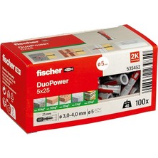 Royal Rain Store Duopower 5 x 25, Evrensel Dübel, Güçlü 2 Bileşenli Dübel, Beton, Tuğla, Taş, Alçı Karton Vb. Yerlere Sabitlemek Için Plastik Dübel, Vidasız, 100 Adet