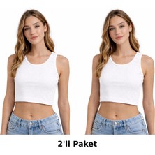 Kadın 2'li Set Vücuda Oturan Fitted Basic Yaka Crop Atlet