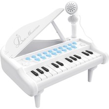 Royal Rain Store Mp3 Çalar Özellikli 24 Tuşlu Mikrofonlu Mini Piyano Jak Girişi Harici Hoparlör (Beyaz)