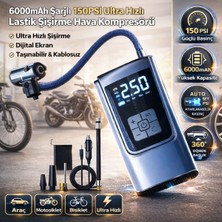 Polham 6000MAH Şarjlı 150PSİ Ultra Hızlı Lastik Şişirme Hava Kompresörü,araç, Motosiklet, Bisiklet Pompası