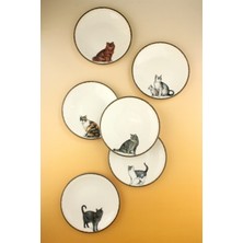 Bursa Porselen Dekor Kediler 6 Parça Porselen Pasta Tabağı
