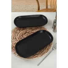 Mat Siyah Noyan Kayık Tabak 26 Cm, 2'li Set, Zarif ve Şık Tasarım
