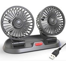 Royal Rain Store F410 USB Çift Başlıklı Araç Fanı Oto Fan Vantilatör ve Numaratör, Siyah