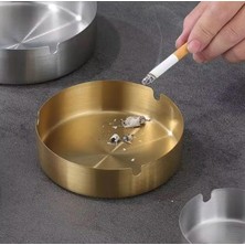 Royal Rain Store Toptan Çelik Küllük Büyük Boy Kapaklı Yuvarlak Paslanmaz Kültablası Gold Altın