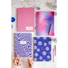 Royal Rain Store A4 Spiralli Karton Kapak 4'lü Set Kareli Okul Defteri 80 Yaprak - Ders Programlı Mavi Disko