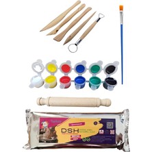 Royal Rain Store Doğal Seramik Hamuru Seramik Hamuru Başlangıç Seti 3-6lı Boya 5li Ebeşuar Merdane 1000 gr Beyaz Doğal Kil Beyaz