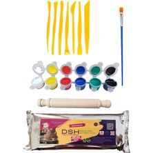 Royal Rain Store Doğal Seramik Hamuru Seramik Hamuru Başlangıç Seti 4-6'lı Boya Seti, 5li Ebeşuar, Merdane, Fırça, 1000GR Doğal Kil Beyaz