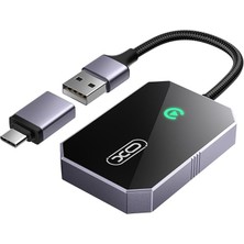 Royal Rain Store Simple Is Beauty CZ016 Kablosuz Carplay Adaptörü, iPhone 6 ve Ile Üzeri Uyumlu, USB Bağlantılı, Wi-Fi + Bluetooth, Sesle Kontrol, 2.4 Ghz, USB ve Type-C Giriş, Siyah