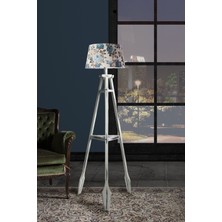 Ağaç Ustası Remi Tripod Lambader Abajur Avize Aydınlatma Ahşap Beyaz Eskitme Ağaç Country Dekor Lamba Aplik Masif Doğal