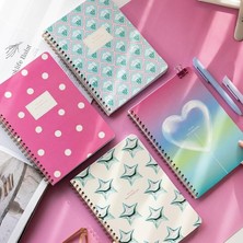 Royal Rain Store A5 Spiralli Karton Kapak 4'lü Set Çizgili Okul Defteri 80 Yaprak - Ders Programlı Mavi Pembe Yıldız