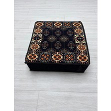 Bakırözü Home Lacivert Buhara Modeli Çökmeyen Süngerli Şark Köşesi Orta Sehpa (60 x 60 x 20 Cm)