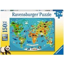 Royal Rain Store 132874 150 Parçalı Puzzle Hayvanlı Harita, Renkli