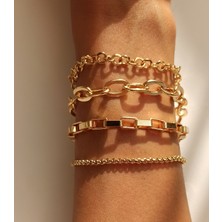 Kadın Altın Dörtlü Kombin Zincir Bileklik