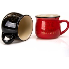 2'li Emaye Görünümlü Porselen Kupa Seti, Gold Yazılı, 150 ml