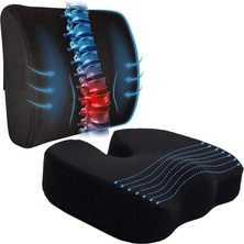 Royal Rain Store Cocix Oturma Minderi Bel Yastığı Bel Destek Yastığı Ortopedik Visco Yastık Basur Minderi Ofis Minderi Set