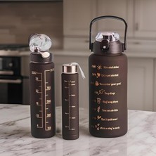 Royal Rain Store Su Matarası Motivasyonel 3lü Set Su Şişesi Suluk 2LT+900ML+500ML Tritan Spor Salonu Su Şişesi Suluk (Bpa Içermez) (Siyah)