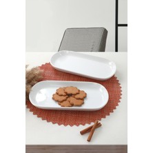 Beyaz Noyan Kayık Tabak 28 Cm, 2'li Set, Şık ve Kullanışlı Sofralar Için