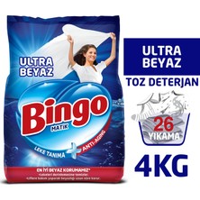 Bingo Ultra Beyaz Toz Çamaşır Deterjanı 4 Kg 26 Yıkama Standart Koku ile Leke Çıkarma Gücü