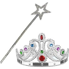 Royal Rain Store Aksesuar Gümüş Renk Metalize Prenses Tacı ve Metalize Prenses Yıldız Asası