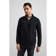 Süvari Siyah Regular Düz Yarım Balıkçı Yaka Sweatshirt