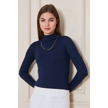 Irmak Kerekli Balıkçı Yaka Uzun Kol Badi Viskon Likralı Body 123 Lacivert