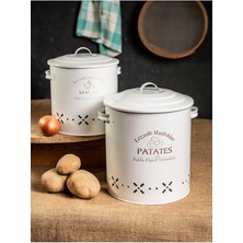 Royal Rain Store Metal Patates Soğanlık Kovası Sebze Saklama Kabı Beyaz LN1015B