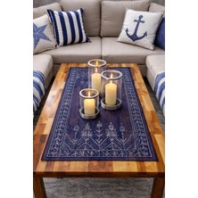 Muguetarts El Yapımı Gümüş Tel Işlemeli Masa Örtüsü – Lacivert Bartın Petek Tül 117X61CM