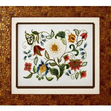 Muguetarts Çerçeveli %100 El Yapımı Beyaz Çiçek Desenli Nakış El Sanatı Tablo (60X53CM)