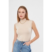 Irmak Kerekli Balıkçı Yaka Sıfır Kol Badi Viskon Likralı Body 135 Bej