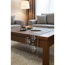 Muguetarts %100 El Yapımı Gümüş Tel Işlemeli Masa Örtüsü – Lacivert Siyah Bartın Petek Tül 180CM